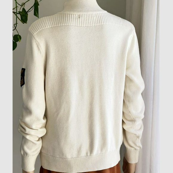 Ralph Lauren Lauren Jeans Co Cream & Navy Military Patch Pullover Sweater Large - Picture 7 of 11